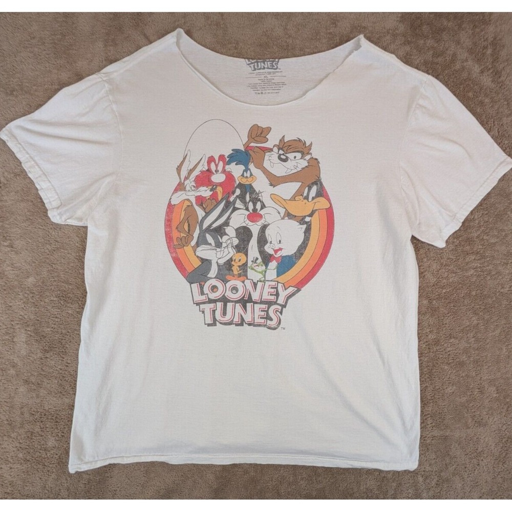 Retro Looney Tunes Crew Neck Removed White XL T-shirt Distressed